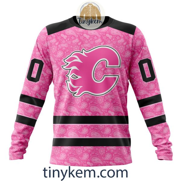 Calgary Flames Custom Pink Breast Cancer Awareness Hoodie