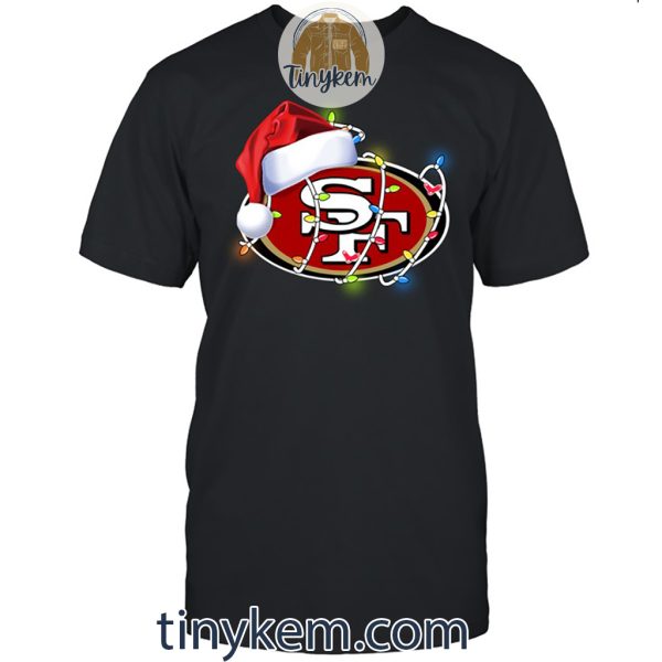 49ers With Santa Hat And Christmas Light Shirt