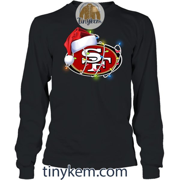 49ers With Santa Hat And Christmas Light Shirt