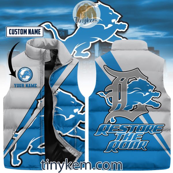 Detroit Lions Customized Puffer Sleeveless Jacket: Restore The Roar