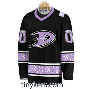 Anaheim Ducks Customized Hockey Fight Cancer Lavender V neck Long Sleeves Jersey2B2 2jMZn