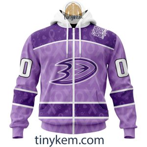 Anaheim Ducks Purple Lavender Hockey Fight Cancer Personalized Hoodie, Tshirt