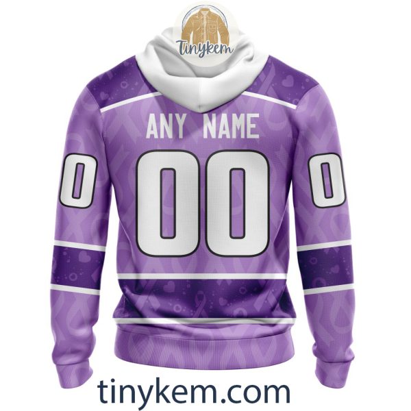 Anaheim Ducks Purple Lavender Hockey Fight Cancer Personalized Hoodie, Tshirt