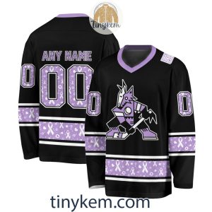 Arizona Coyotes Customized Hockey Fight Cancer Lavender V-neck Long Sleeves Jersey