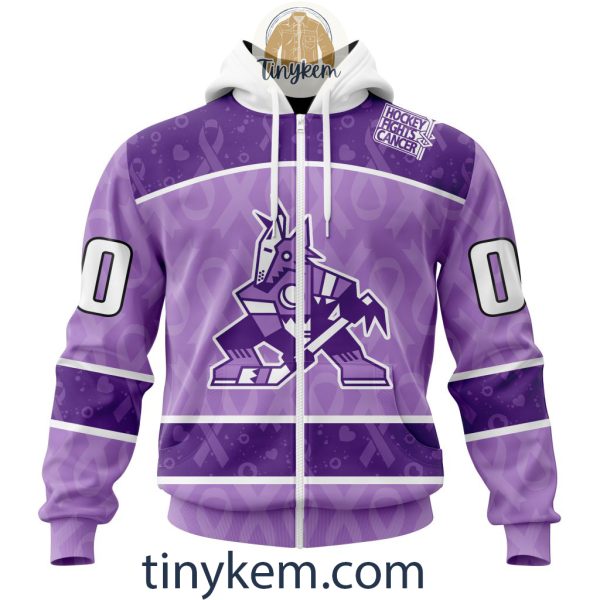 Arizona Coyotes Purple Lavender Hockey Fight Cancer Personalized Hoodie, Tshirt
