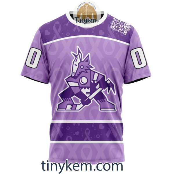 Arizona Coyotes Purple Lavender Hockey Fight Cancer Personalized Hoodie, Tshirt