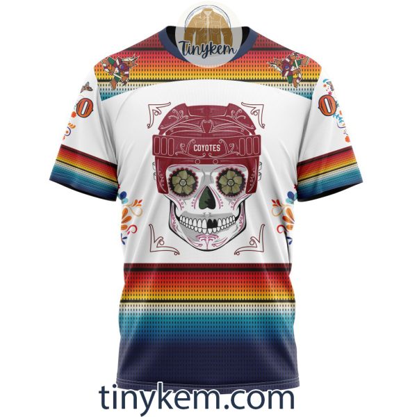 Arizona Coyotes With Dia De Los Muertos Design On Custom Hoodie, Tshirt