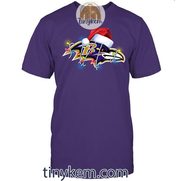 Baltimore Ravens With Santa Hat And Christmas Light Shirt