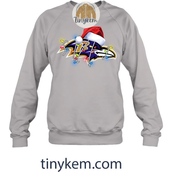 Baltimore Ravens With Santa Hat And Christmas Light Shirt