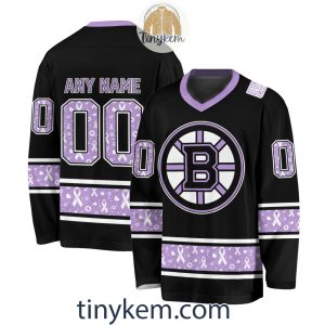 Boston Bruins Customized Hockey Fight Cancer Lavender V-neck Long Sleeves Jersey