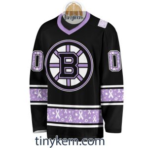 Boston Bruins Customized Hockey Fight Cancer Lavender V neck Long Sleeves Jersey2B2 CYxdI