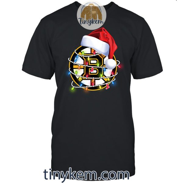 Boston Bruins With Santa Hat And Christmas Light Shirt