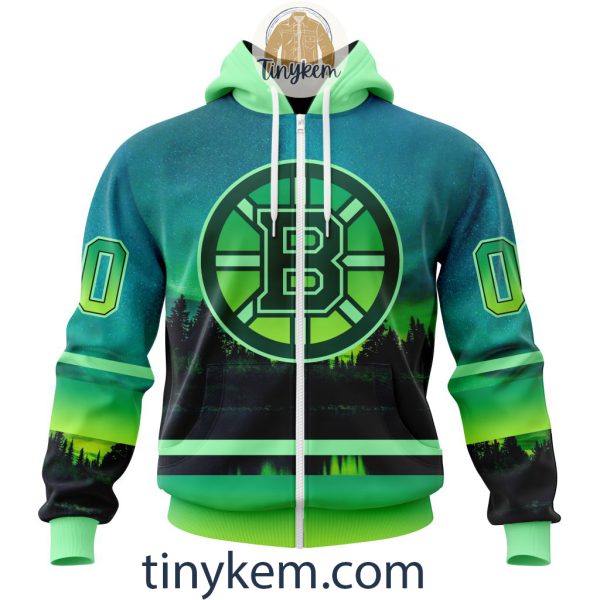 Boston Bruins With Special Northern Light Design 3D Hoodie, Tshirt