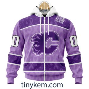 Calgary Flames Purple Lavender Hockey Fight Cancer Personalized Hoodie, Tshirt