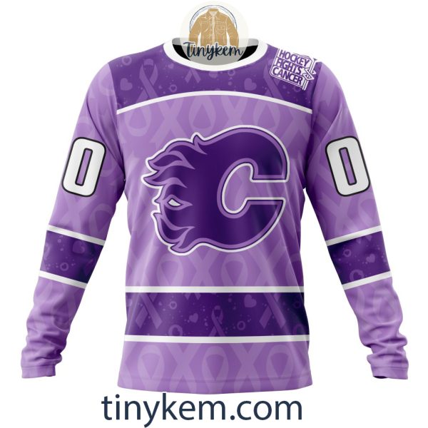 Calgary Flames Purple Lavender Hockey Fight Cancer Personalized Hoodie, Tshirt