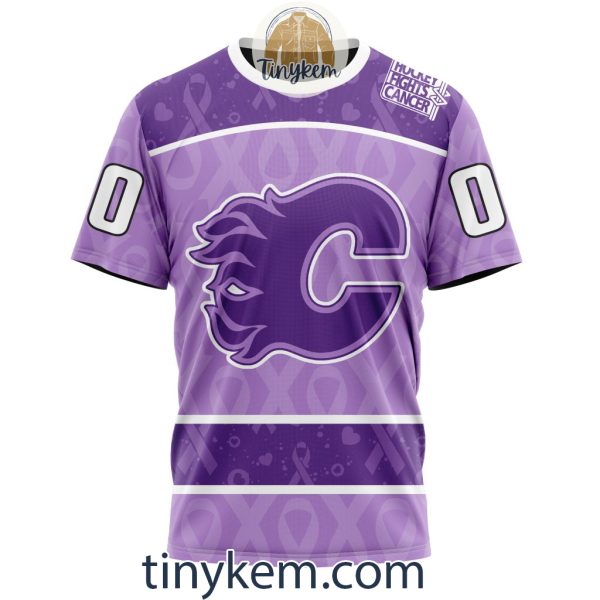 Calgary Flames Purple Lavender Hockey Fight Cancer Personalized Hoodie, Tshirt