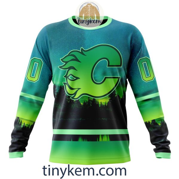 Calgary Flames With Special Northern Light Design 3D Hoodie, Tshirt