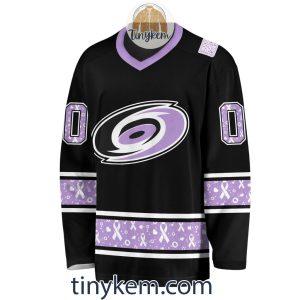 Carolina Hurricanes Customized Hockey Fight Cancer Lavender V-neck Long Sleeves Jersey