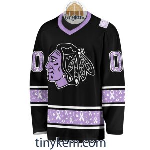 Chicago Blackhawks Customized Hockey Fight Cancer Lavender V neck Long Sleeves Jersey2B2 WZaKo