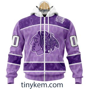 Chicago Blackhawks Purple Lavender Hockey Fight Cancer Personalized Hoodie, Tshirt