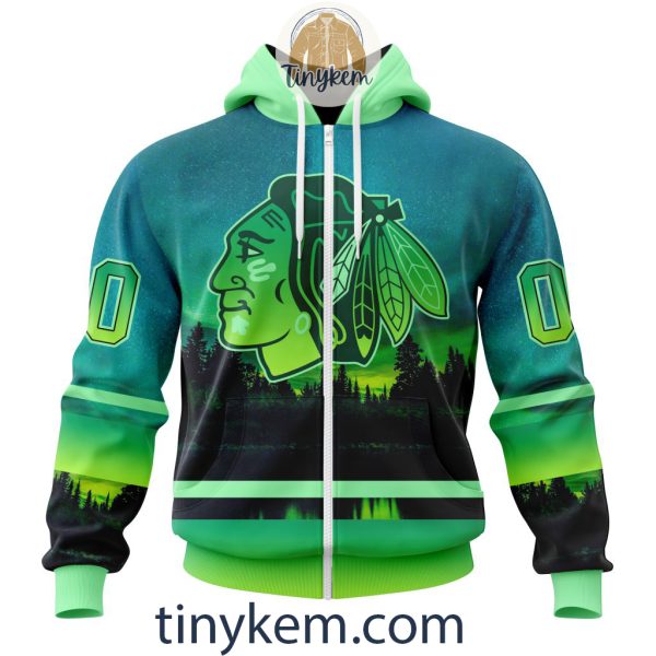 Chicago Blackhawks With Special Northern Light Design 3D Hoodie, Tshirt
