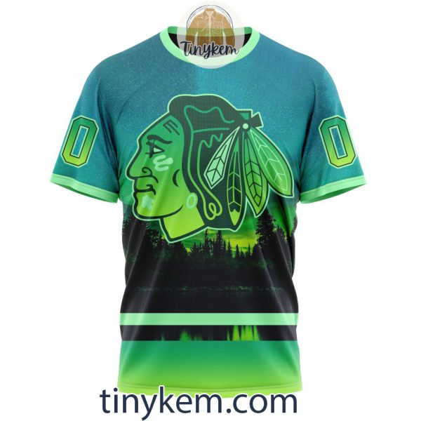 Chicago Blackhawks With Special Northern Light Design 3D Hoodie, Tshirt