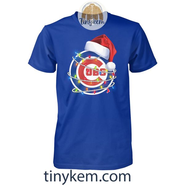 Chicago Cubs With Santa Hat And Christmas Light Shirt