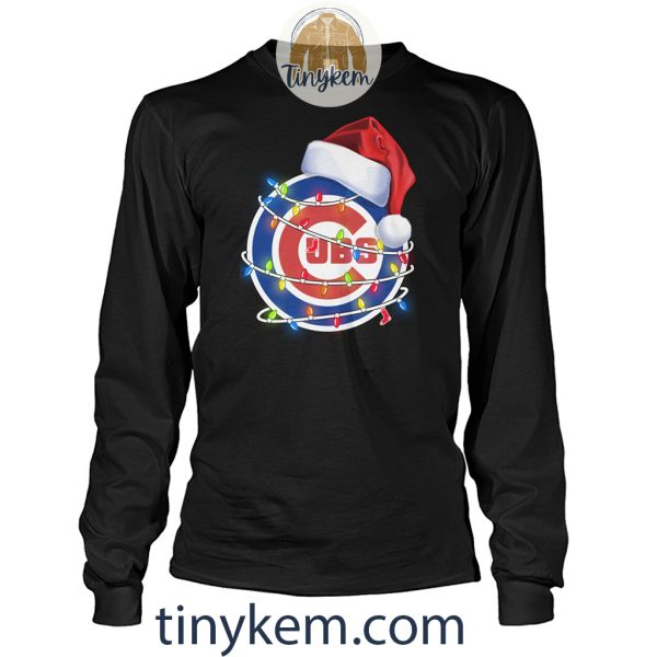 Chicago Cubs With Santa Hat And Christmas Light Shirt