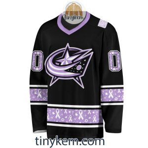 Columbus Blue Jackets Customized Hockey Fight Cancer Lavender V neck Long Sleeves Jersey2B2 ZykBs