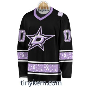 Dallas Stars Customized Hockey Fight Cancer Lavender V-neck Long Sleeves Jersey