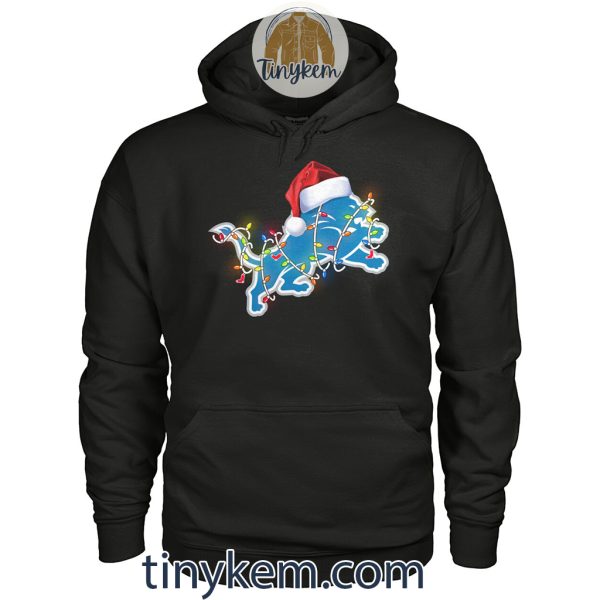 Detroit Lions With Santa Hat And Christmas Light Shirt