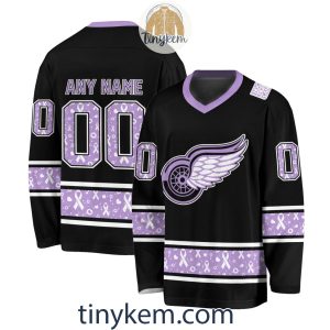 Detroit Red Wings Customized Hockey Fight Cancer Lavender V-neck Long Sleeves Jersey