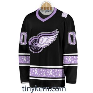Detroit Red Wings Customized Hockey Fight Cancer Lavender V neck Long Sleeves Jersey2B2 XbAZ9