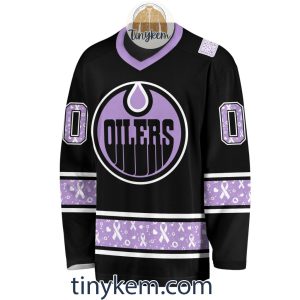 Edmonton Oilers Customized Hockey Fight Cancer Lavender V neck Long Sleeves Jersey2B2 9nxX9