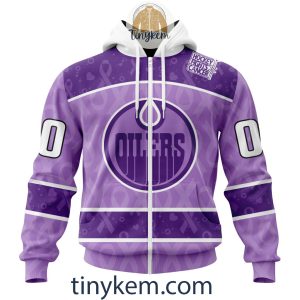 Edmonton Oilers Purple Lavender Hockey Fight Cancer Personalized Hoodie2C Tshirt2B2 WgwZV
