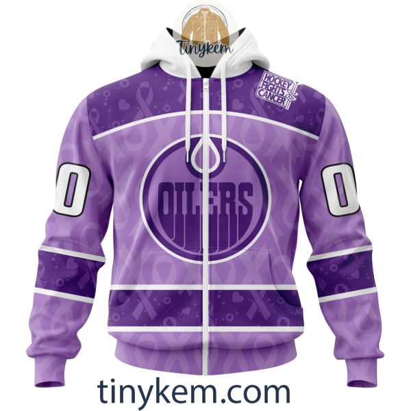 Edmonton Oilers Purple Lavender Hockey Fight Cancer Personalized Hoodie, Tshirt