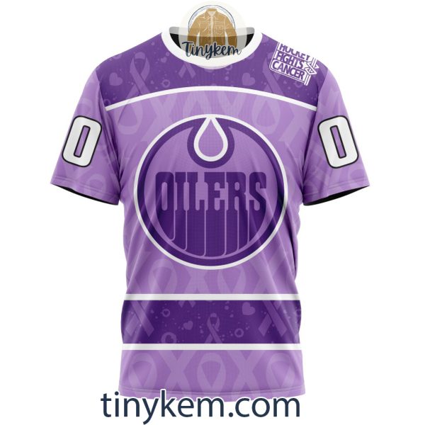 Edmonton Oilers Purple Lavender Hockey Fight Cancer Personalized Hoodie, Tshirt