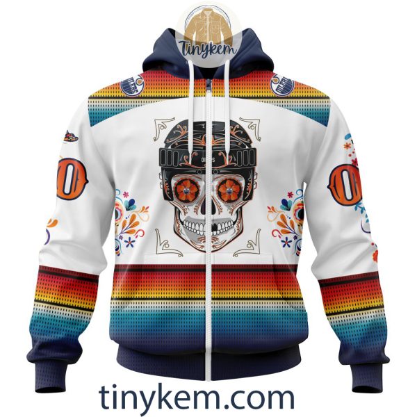 Edmonton Oilers With Dia De Los Muertos Design On Custom Hoodie, Tshirt