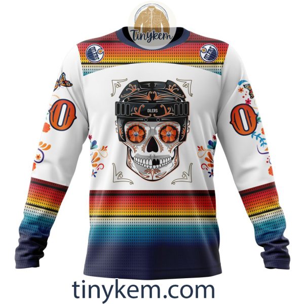 Edmonton Oilers With Dia De Los Muertos Design On Custom Hoodie, Tshirt