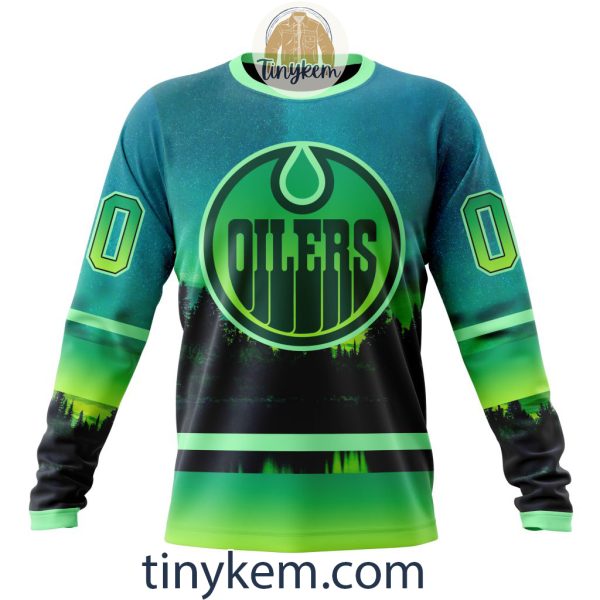 Edmonton Oilers With Special Northern Light Design 3D Hoodie, Tshirt