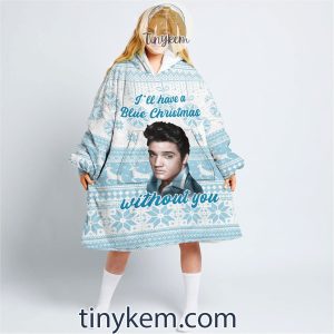 Elvis Presley Blue Christmas Fleece Blanket Hoodie