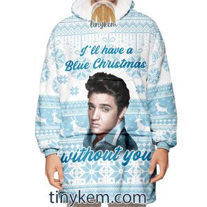 Elvis Presley Blue Christmas Fleece Blanket Hoodie2B2 qEGgH