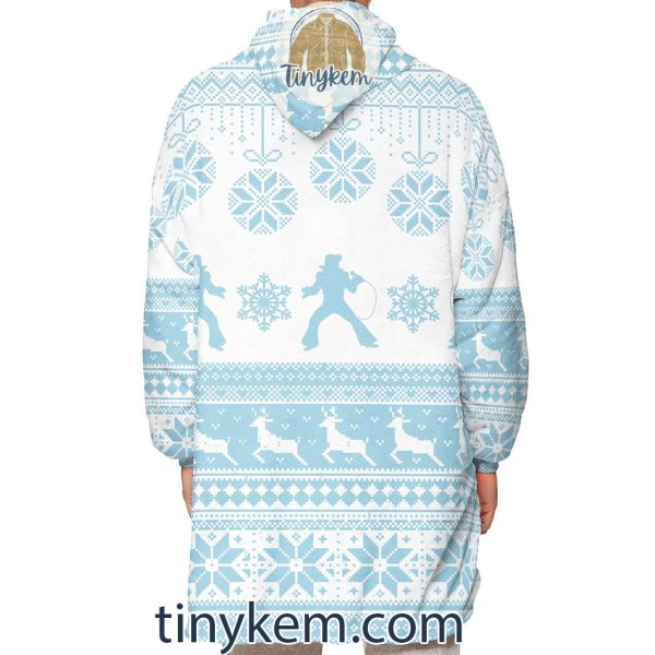 Elvis Presley Blue Christmas Fleece Blanket Hoodie