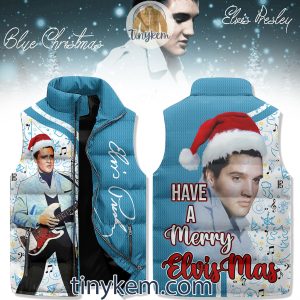 Elvis Presley Christmas Puffer Sleeveless Jacket: Have A Merry Elvismas