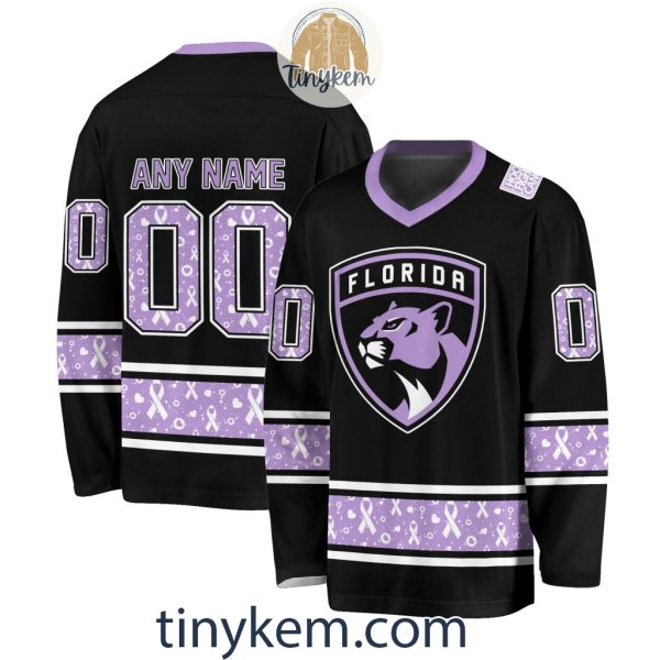 Florida Panthers Customized Hockey Fight Cancer Lavender V-neck Long Sleeves Jersey