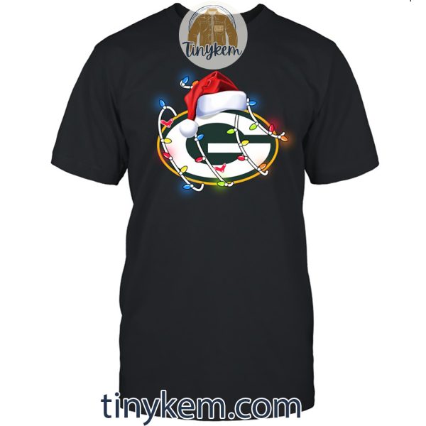 Green Bay Packers With Santa Hat And Christmas Light Shirt