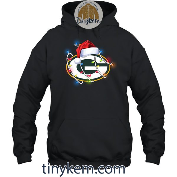 Green Bay Packers With Santa Hat And Christmas Light Shirt