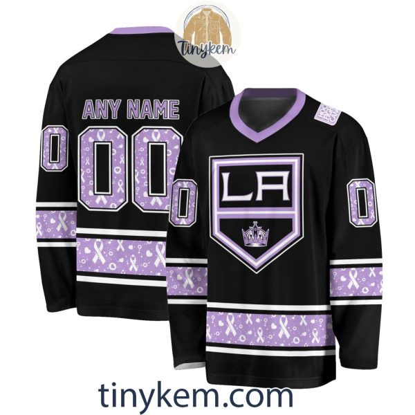 Los Angeles Kings Customized Hockey Fight Cancer Lavender V-neck Long Sleeves Jersey