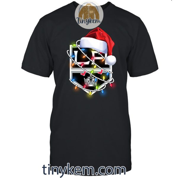 Los Angeles Kings With Santa Hat And Christmas Light Shirt