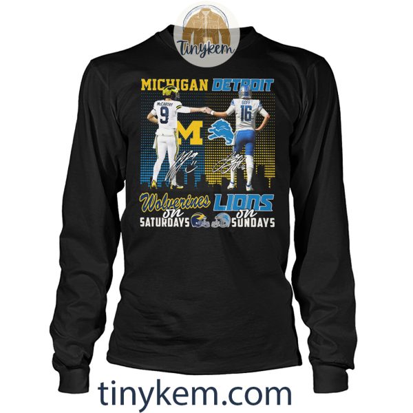 Michigan Detroit Tshirt: Wolverines On Saturdays Lions On Sundays